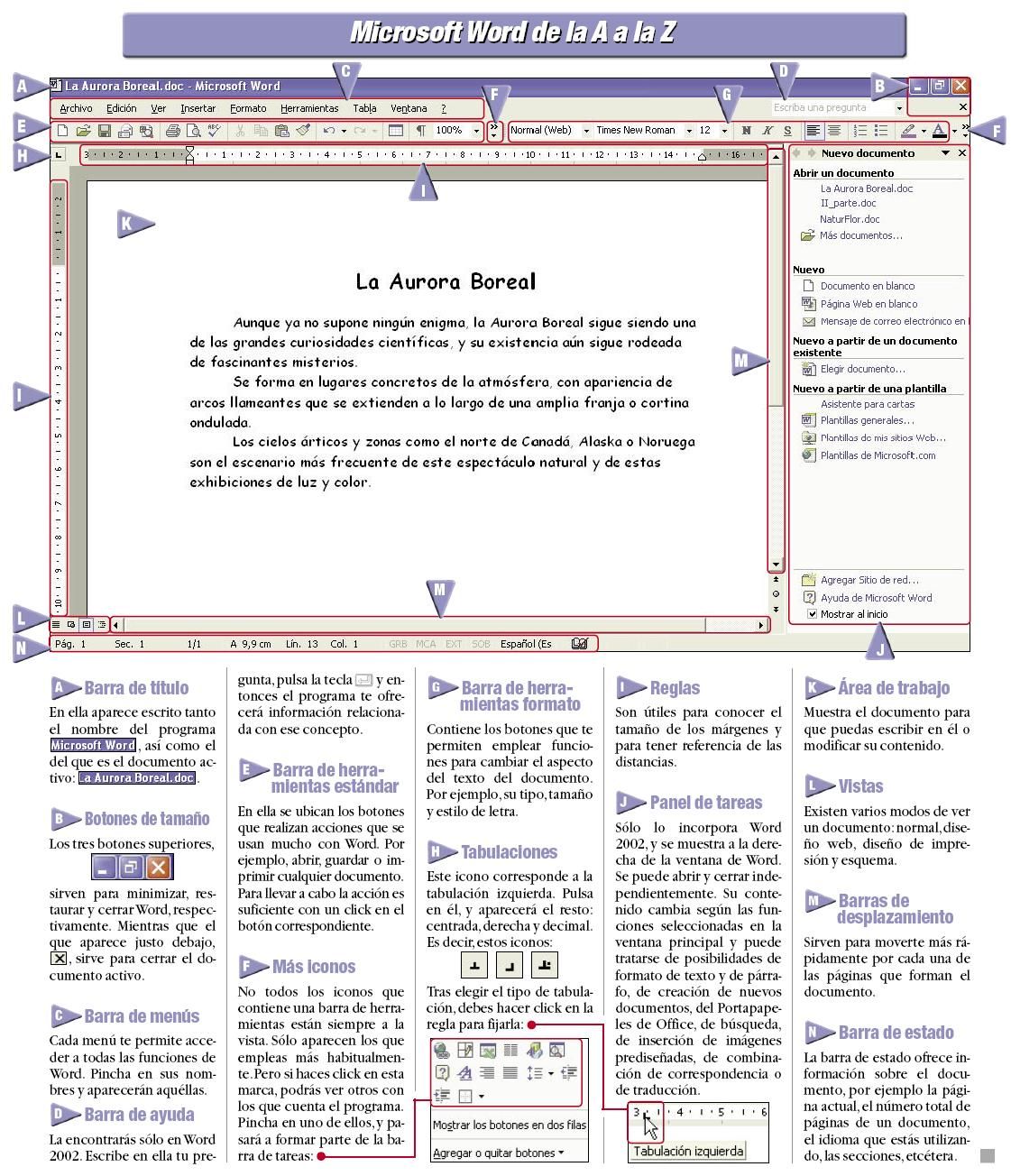 Elementos y Partes de la Ventana de Word Pantalla de Word