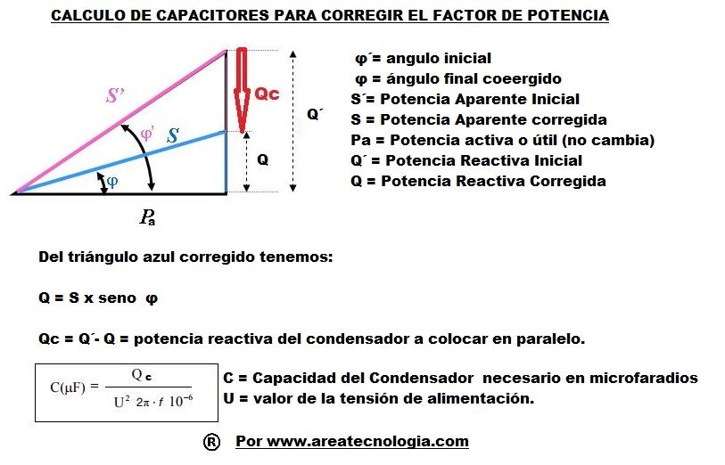 calculo de capacitores para corregir factor de potencia