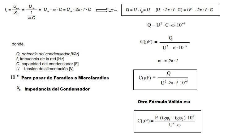 capacidad del condensador para corregir el factor de potencia