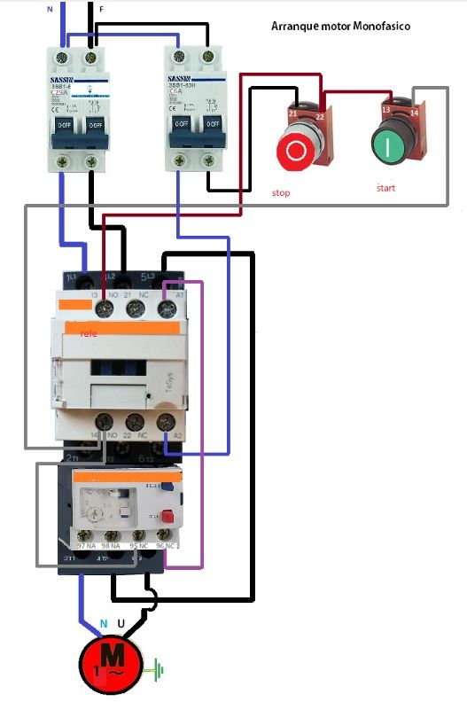 montaje de circuito con motor monofasico