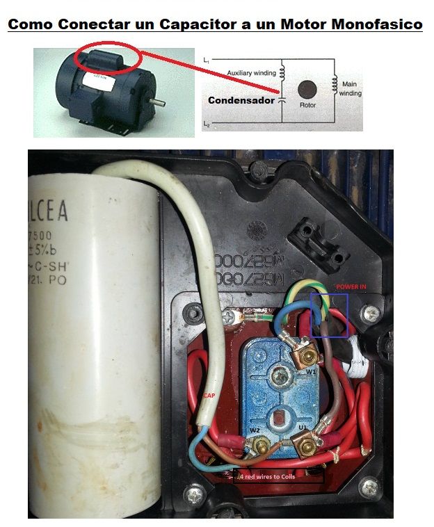 como conectar un capacitor a un motor monofasico