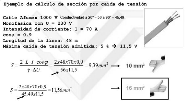 ejemplo calculo seccion por caida de tension