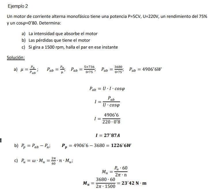 ejercicio potencias motor monofasico