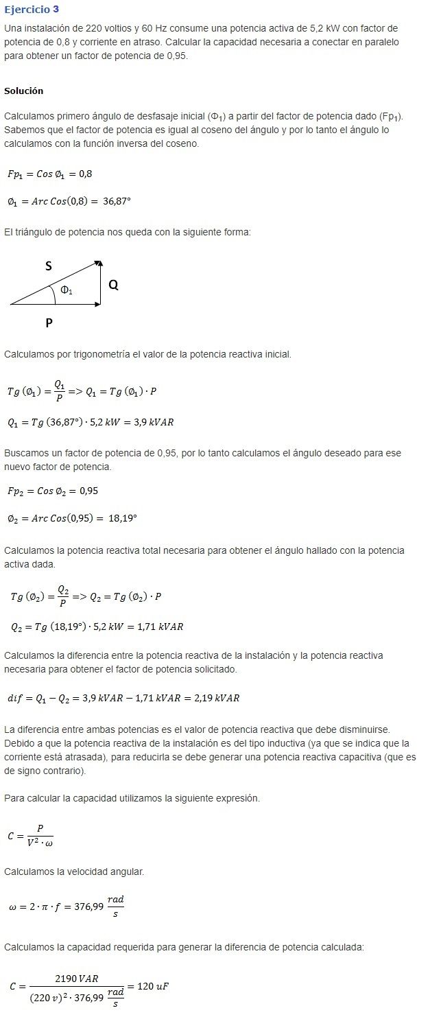 ejercicios de factor de potencia