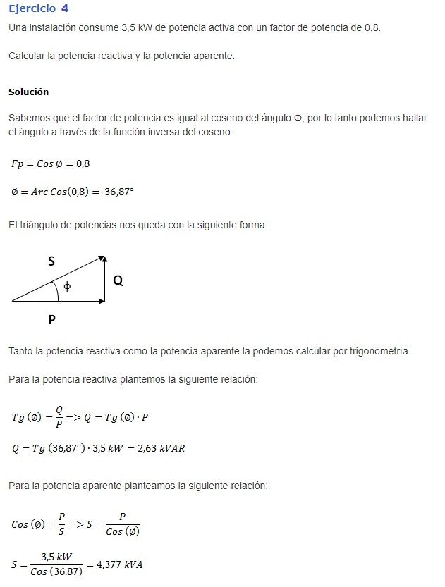 ejercicios factor de potencia