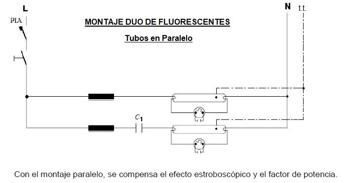 fluorescente en conexion duo o paralelo