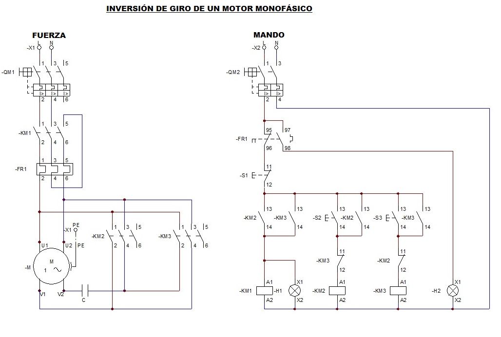 inversion de giro motor monofasico