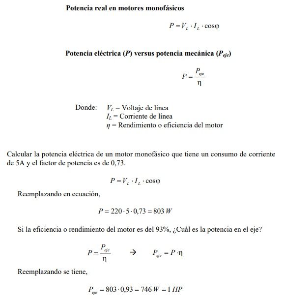 potencias en motores monofasicos