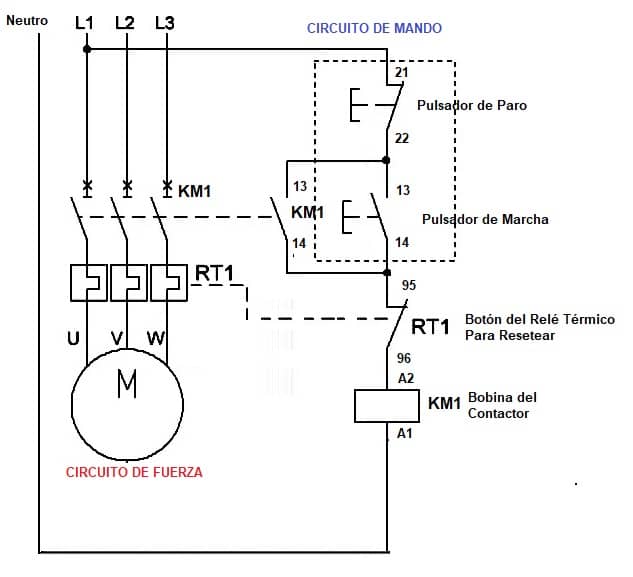 esquema conexión del relé térmico