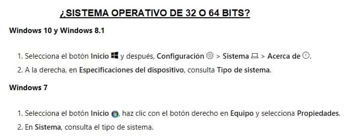 sistema operativo de 32 o 64 bits