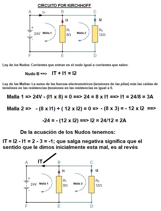 circuito resuelto por kirchhoff